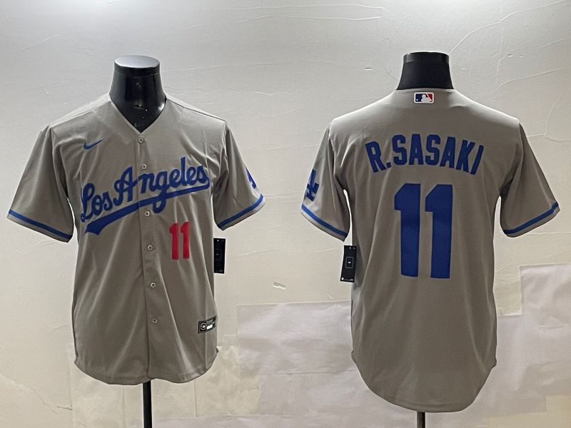 Men Los Angeles Dodgers #11 R.Sasaki Grey Game 2025 Nike MLB Jersey style 3